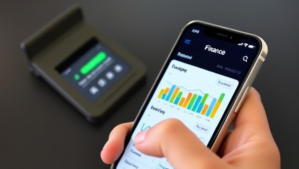 A modern smartphone displaying a finance app interface with colorful graphs and budget tracking features, symbolizing digital financial coaching and guidance.