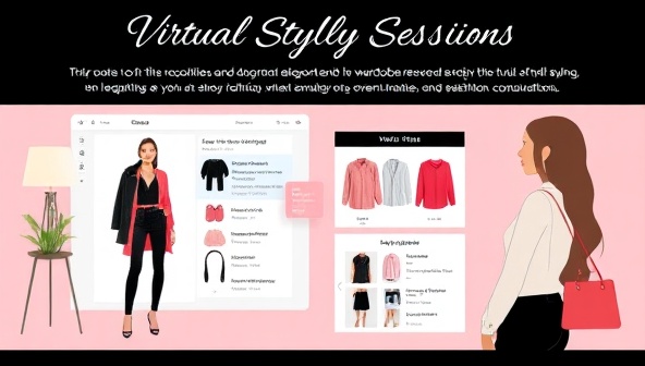 A chic and stylish visual representation of a virtual fashion styling session, featuring a virtual stylist presenting outfit recommendations, style inspirations, and wardrobe suggestions to a client through a digital interface, embodying elegance, creativity, and personalized fashion expertise in a virtual styling consultation.