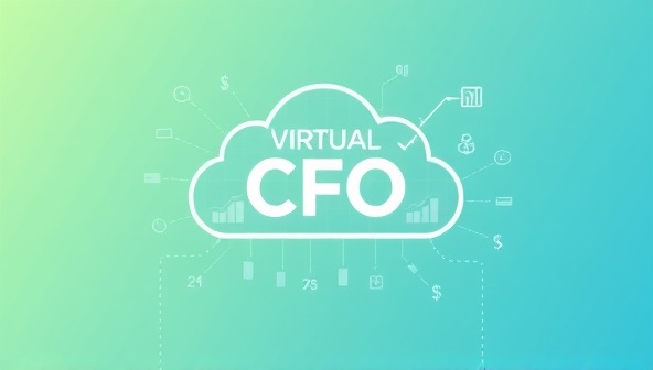 An abstract representation of a virtual CFO service, showcasing a cloud icon with financial graphs and charts flowing into it, symbolizing seamless financial management and decision-making from anywhere.
