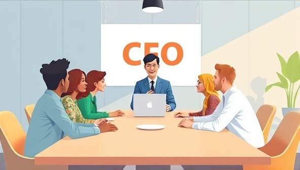An animated illustration of a virtual CFO guiding a group of diverse startup founders around a virtual boardroom table, symbolizing strategic financial planning and support for startups.
