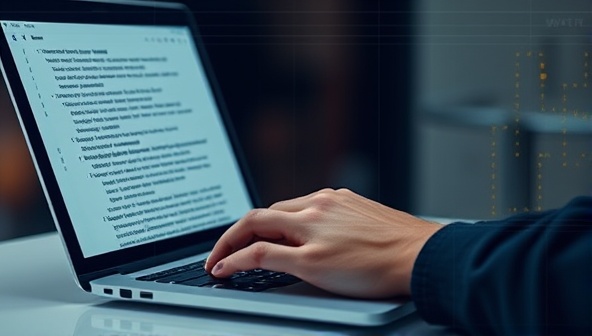 An AI-powered writing assistant interface displaying a user typing on a laptop while receiving real-time suggestions and corrections, showcasing the seamless integration and efficiency of the AI technology in the writing process.
