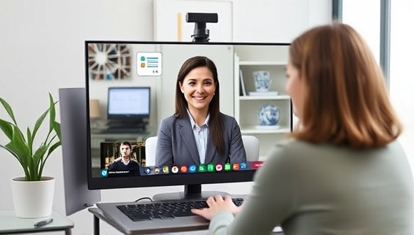An online career counseling session in progress, featuring a virtual career coach providing advice to a client through a video call, with career-related resources and tools visible on the screen, symbolizing professional guidance and support in navigating career choices.