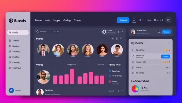 An online platform interface showcasing a user-friendly dashboard where brands can browse through a diverse selection of influencers, view detailed analytics, and initiate collaboration requests, illustrating the seamless and efficient nature of the platform.