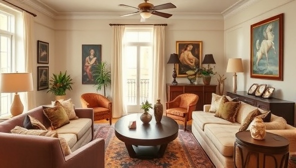 A beautifully styled Airbnb property with cozy furnishings, artistic decor, and thoughtful amenities, inviting guests to experience a luxurious and welcoming stay, captured in a warm, inviting ambiance.