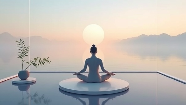 A serene digital oasis setting within the platform, featuring calming visuals, relaxation activities, and a virtual guide leading a meditation session, creating a peaceful and rejuvenating space for mental wellness and stress relief.