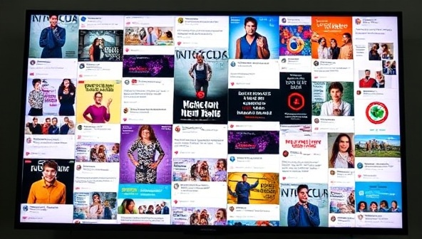 An array of vibrant social media posts displayed on a screen, featuring diverse content styles and themes, symbolizing the versatility and creativity of the ContentSphere subscription service.