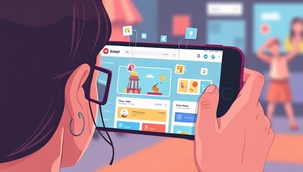 An illustration of a user exploring an AR-enhanced website through a smartphone, with digital AR elements overlaying physical objects in the real world, highlighting the immersive and interactive nature of AR Web Wonders web design experiences.