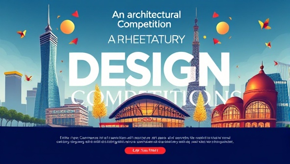An engaging digital illustration of an architectural design competition announcement, featuring dynamic visuals of iconic buildings, creative design elements, and a call to action for designers to participate, inspiring creativity and innovation within the architectural community.