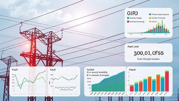 A visualization of a smart grid network with interconnected power lines and energy monitoring sensors, overlaid with data analytics graphs depicting energy flow optimization, grid stability enhancements, and renewable energy integration, conveying a futuristic and efficient grid management system.