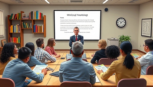 An artistic depiction of a virtual classroom setting with diverse participants engaged in a writing workshop led by a renowned author, symbolizing creativity, collaboration, and learning in a digital environment.
