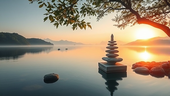 A tranquil image capturing the serene ambiance of Zen & Win Wellness Resort, featuring guests participating in yoga sessions, receiving spa treatments, dining on healthy cuisine, and enjoying a themed casino night under the stars, surrounded by lush greenery and calming water features, evoking a sense of relaxation and rejuvenation in a luxurious casino-inspired setting.