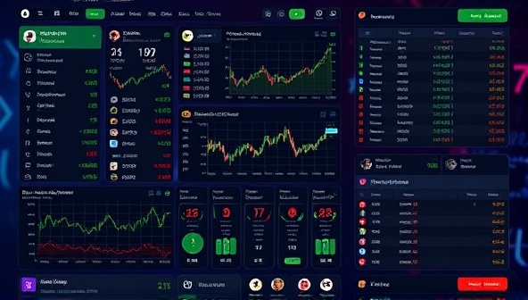 An engaging digital interface displaying virtual stock portfolios, market charts, and competition leaderboards, creating a compelling and immersive environment for players to experience the thrill of stock trading in a simulated game setting.