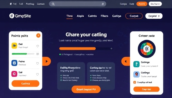 An interactive website homepage featuring gamified elements such as progress bars, points systems, and animated challenges, creating a dynamic and engaging user experience on GameSite Engage.