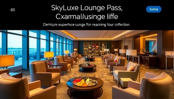 A sophisticated image depicting a luxurious airport lounge setting with plush seating, gourmet food offerings, and a tranquil ambiance, showcasing the premium experience and comfort provided through SkyLuxe Lounge Pass membership.