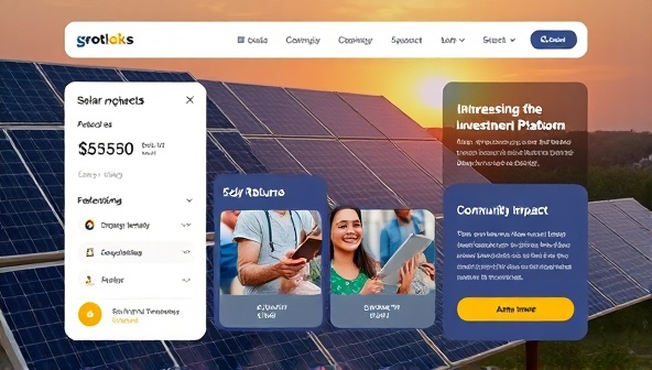 An engaging investment platform interface showcasing solar projects, returns, and community impact.