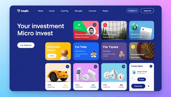 An engaging platform interface displaying diverse investment options with vibrant visuals and user-friendly navigation, showcasing the simplicity and accessibility of micro-investing.
