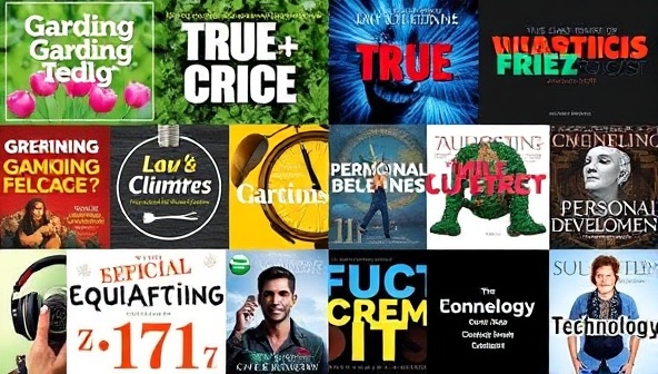 An artistic collage of diverse podcast cover art representing various niche genres like gardening, true crime, technology, and personal development, illustrating the eclectic and specialized content offerings available on PodNicheHub's niche podcast marketplace platform.