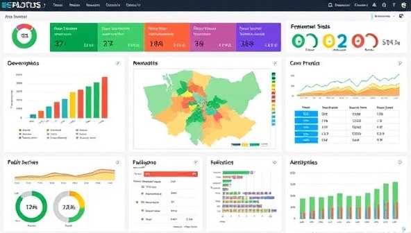 An interactive data visualization platform showcasing a dynamic dashboard with colorful charts, maps, and graphs representing government data on demographics, trends, and public services, providing insights and understanding at a glance.
