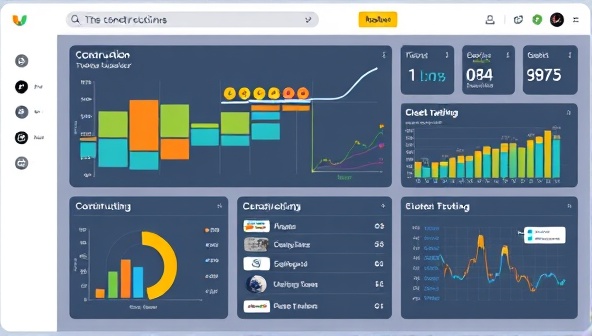 An integrated dashboard displaying construction timelines, budget tracking graphs, and communication channels between stakeholders, showcasing the platform's efficiency and user-friendly design.