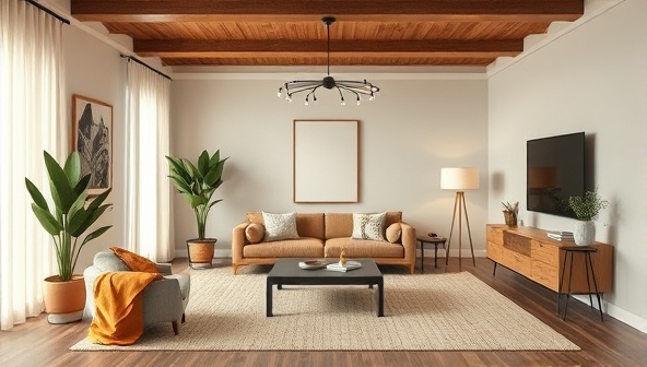 An inviting virtual room design featuring a digitally rendered space with curated furniture and decor elements, complemented by a color palette and textures, evoking a cozy and stylish ambiance, highlighting the virtual design services' ability to transform spaces creatively and practically.