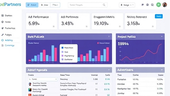 A digital interface of PodPartners displaying a dashboard with detailed analytics on ad performance, engagement metrics, and revenue generated for both podcasters and advertisers, illustrating the platform's effectiveness in connecting niche podcasts with relevant brands for successful advertising campaigns.