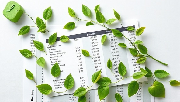 A visually appealing image of a balance sheet intertwined with green leaves and eco-friendly symbols, symbolizing the integration of sustainable practices in financial reporting and accounting, creating a harmonious blend of finance and environmental consciousness.