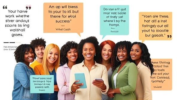 An inspiring visual of a diverse group of individuals receiving financial coaching from a virtual coach, surrounded by motivational quotes, financial goal trackers, and success stories, creating a sense of empowerment and financial growth.