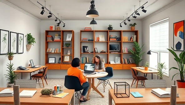 An immersive visual of a virtual co-working space with multiple writers collaborating on projects, engaging in virtual discussions, and sharing feedback in real time, fostering a sense of community and productivity in a remote writing environment.