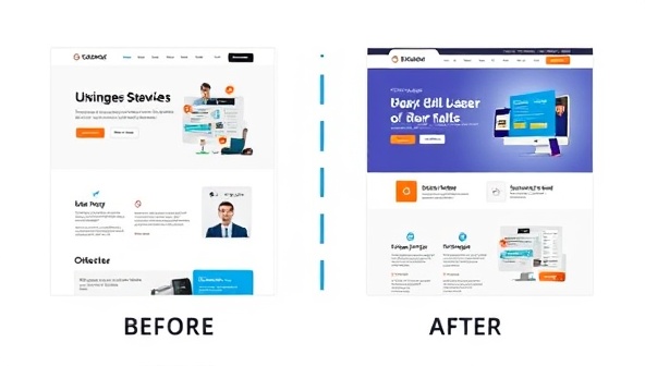 A split-screen image showcasing a before-and-after transformation of a landing page, with the original design on one side and the optimized version on the other, highlighting the visual enhancements and improved user experience post-optimization.
