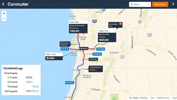 An interactive map interface displaying various commuter routes with detailed time and cost breakdowns, showcasing the user-friendly and personalized features of the CommuteCraft platform.