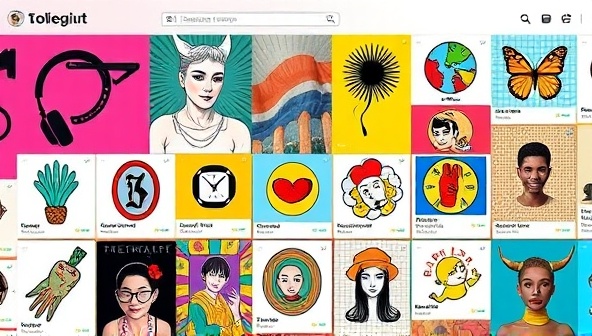A vibrant and colorful social media platform interface showcasing diverse artwork, design projects, and creative collaborations, with interactive features for users to engage and connect within the artistic community.