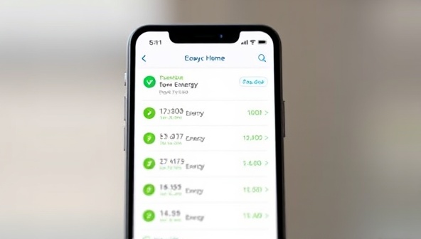 An interactive smartphone screen displaying the EcoSync Home app interface, with intuitive controls for managing home energy usage, setting schedules, and monitoring real-time energy consumption data, illustrating the convenience and efficiency of the app.