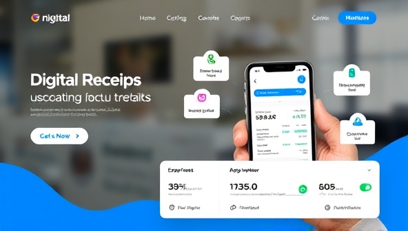 A digital platform interface showcasing a user scanning a receipt with a smartphone, with the receipt details automatically populating into the cloud-based system, accompanied by visual representations of expense tracking and budget monitoring features, highlighting efficiency and convenience.