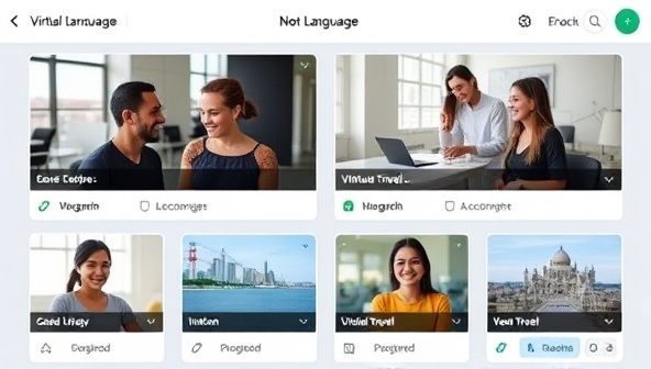 An interactive language learning interface displaying virtual language exchange sessions between users from different countries, with language exercises, cultural insights, and virtual travel experiences, highlighting the global connectivity and educational value of LinguaLink Exchange.