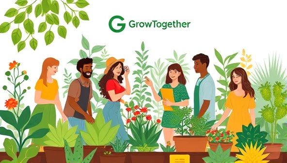 An engaging illustration of a vibrant online gardening community on the GrowTogether Hub platform, featuring diverse avatars of members sharing plant care tips, exchanging gardening secrets, and celebrating green successes, creating a lively and inclusive virtual garden, with a subtle logo of GrowTogether Hub fostering a sense of unity and growth in the gardening community.