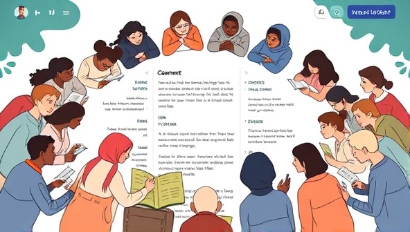 An online platform interface showcasing a diverse community of users sharing their journal entries, engaging in discussions, and providing supportive comments, creating a virtual circle of connection and growth through writing.