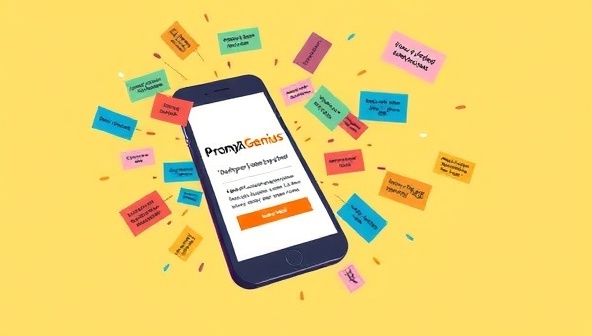 An imaginative illustration of a smartphone screen displaying the PromptGenius app, with a colorful array of writing prompts floating around the device, symbolizing endless creative possibilities and inspiration at the touch of a button.