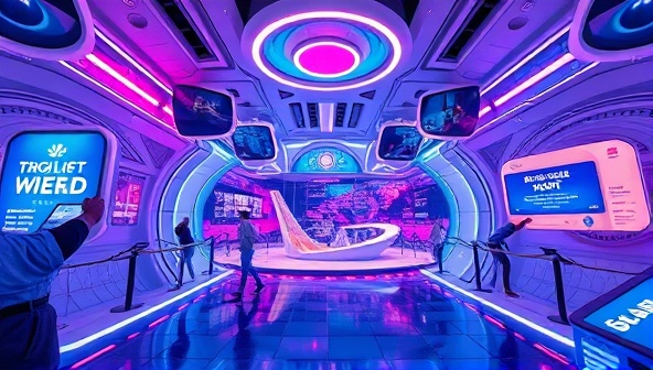 A captivating virtual reality world showcasing a branded virtual experience with interactive elements, futuristic designs, and engaging visuals, reflecting the innovative and immersive nature of BrandVenture's virtual brand activation services.