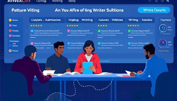 An AI-powered judging panel evaluating writing submissions on a digital platform, with leaderboard rankings, competition badges, and interactive feedback mechanisms, illustrating a competitive and immersive writing competition experience for participants.