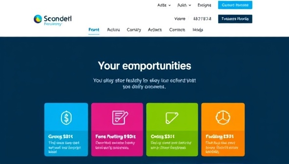 A modern and sleek website interface showcasing various grant opportunities with colorful icons representing different funding categories, evoking a sense of financial empowerment and accessibility.