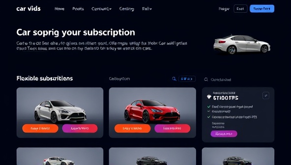 A sleek and modern digital interface showcasing a variety of car models available for subscription, with flexible pricing options and transparent terms highlighted, illustrating the convenience and ease of access provided by the platform.