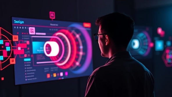 An engaging visualization of a person interacting with VoiceDesign Assist through voice commands, with digital design elements responding and transforming on a website in real-time, showcasing the innovative voice-activated web design capabilities of the platform.