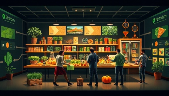 A dynamic online marketplace interface showcasing a variety of agricultural products, from seeds and tools to smart farming devices, with farmers and suppliers interacting in real-time, symbolizing the vibrant and connected ecosystem of AgriEmporium.