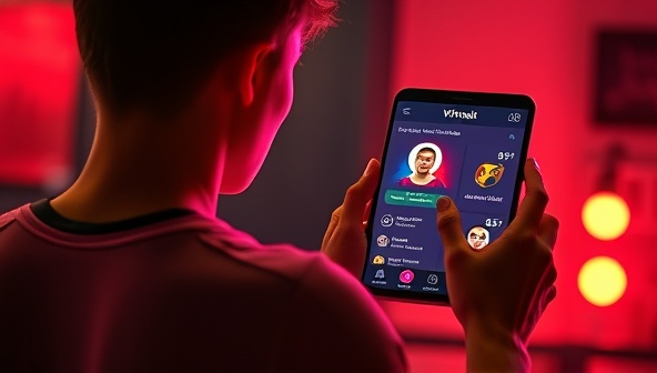 An artistic representation of a user engaging in a virtual fitness challenge on the app, with a gamified interface displaying workout progress, achievements unlocked, and virtual rewards, blending fitness and gaming elements seamlessly.
