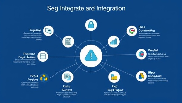 A visually appealing infographic illustrating the seamless integration of different construction project management software tools, with interconnected data flows and real-time updates, demonstrating the efficiency and synergy achieved through software integration.