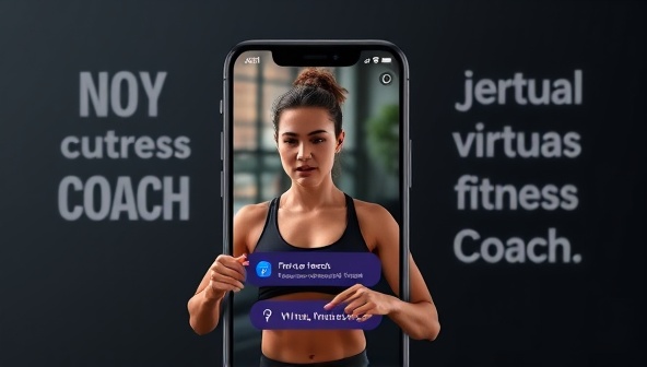 A sleek and modern app interface showing a user receiving real-time feedback from a virtual fitness coach during a workout session, with motivational quotes in the background, creating a dynamic and interactive fitness environment.