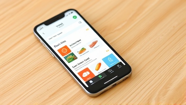 An engaging image of a smartphone displaying the food waste reduction app interface, with colorful icons for posting listings, browsing available food items, and connecting with other users, symbolizing community collaboration and sustainability in action.