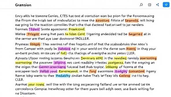 An animated interface displaying text corrections and suggestions in real-time, with colorful indicators for grammar errors, style improvements, and readability enhancements, showcasing the efficiency and user-friendliness of the GrammarGenie tool for writers and professionals.