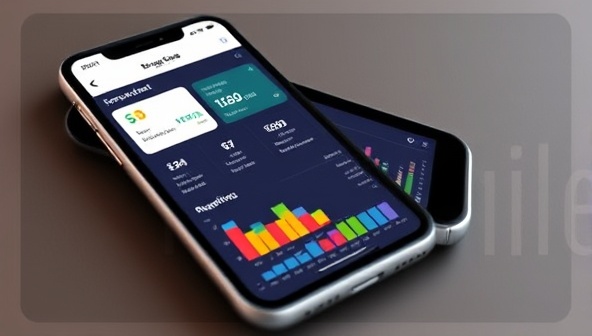 A visual representation of a smartphone screen displaying the Expense Ease platform, with colorful graphs and charts showcasing expense data organization and reporting features, conveying simplicity and efficiency.