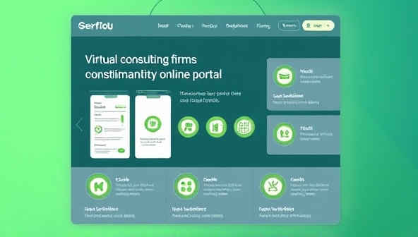 A professional and sophisticated visual representation of a virtual consulting firm's online portal, featuring sustainability reports, green certification badges, and testimonials from satisfied clients, conveying a sense of credibility and expertise in the field of sustainability consulting.